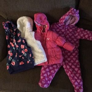12 month bunting, coat, vest winter LOT